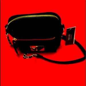 BRAND NEW- NICOLE MILLER LAUREL SQ XBODY BLACK VELVET BAG .